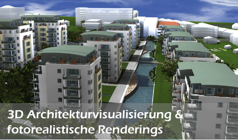 Architekturvisualisierung, cad, photorealistische 3d- Animation, fotorealistische Darstellung von Gebäuden und komplexen Außenanlagen